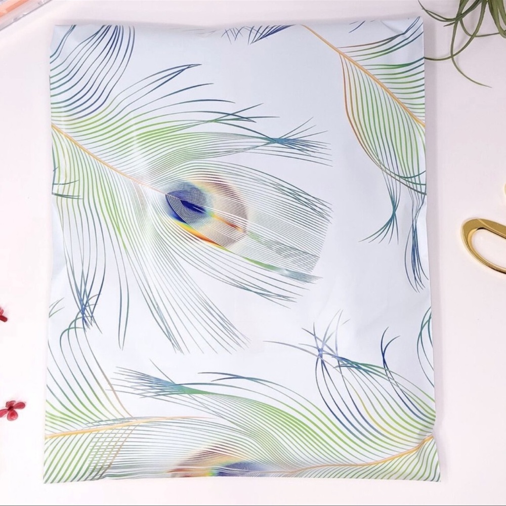 25 Peacock Feathers Poly Mailers 10X13